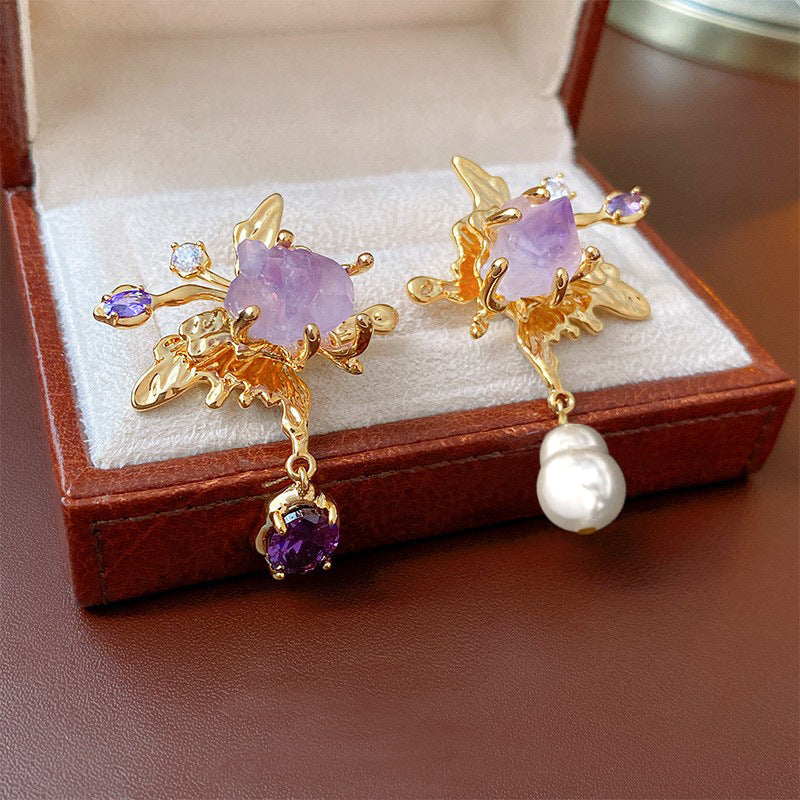 amethyst and pearl earrings With Gift Box
