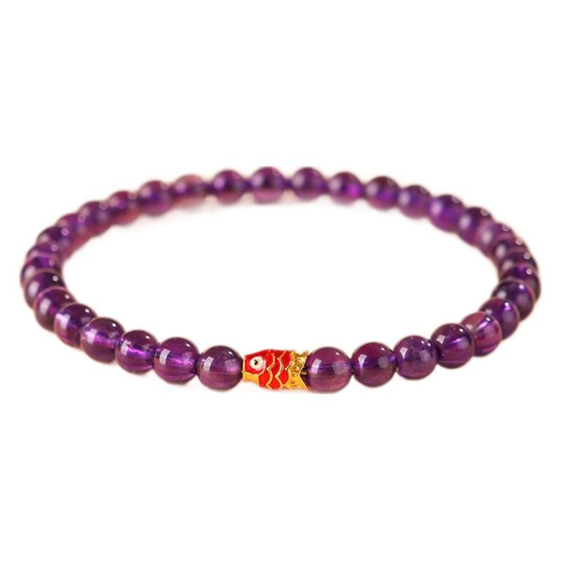 Amethyst Bead Bracelet on white background.