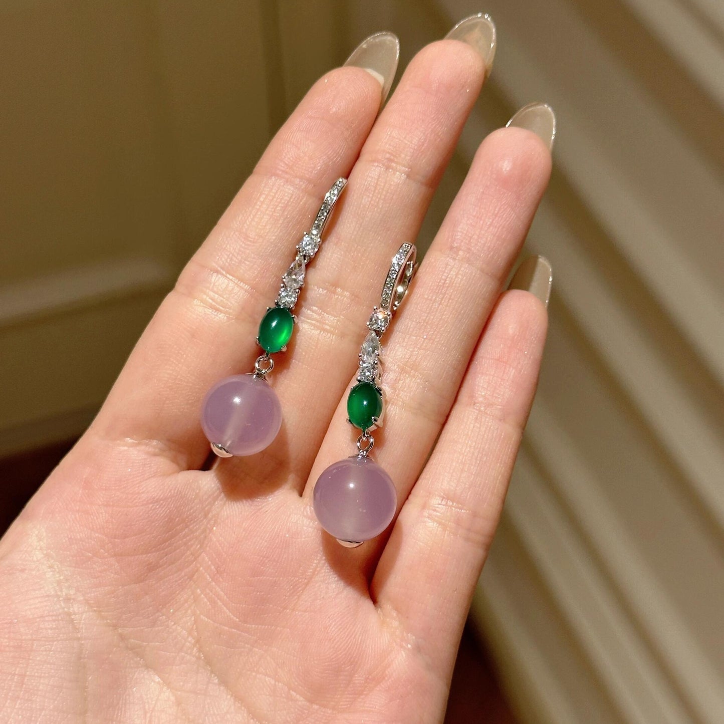 amethyst dangle earrings wheat background