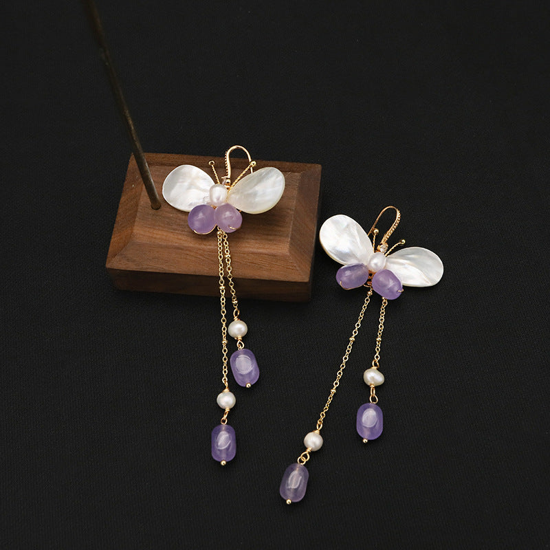 Amethyst Dangle Earrings With black background