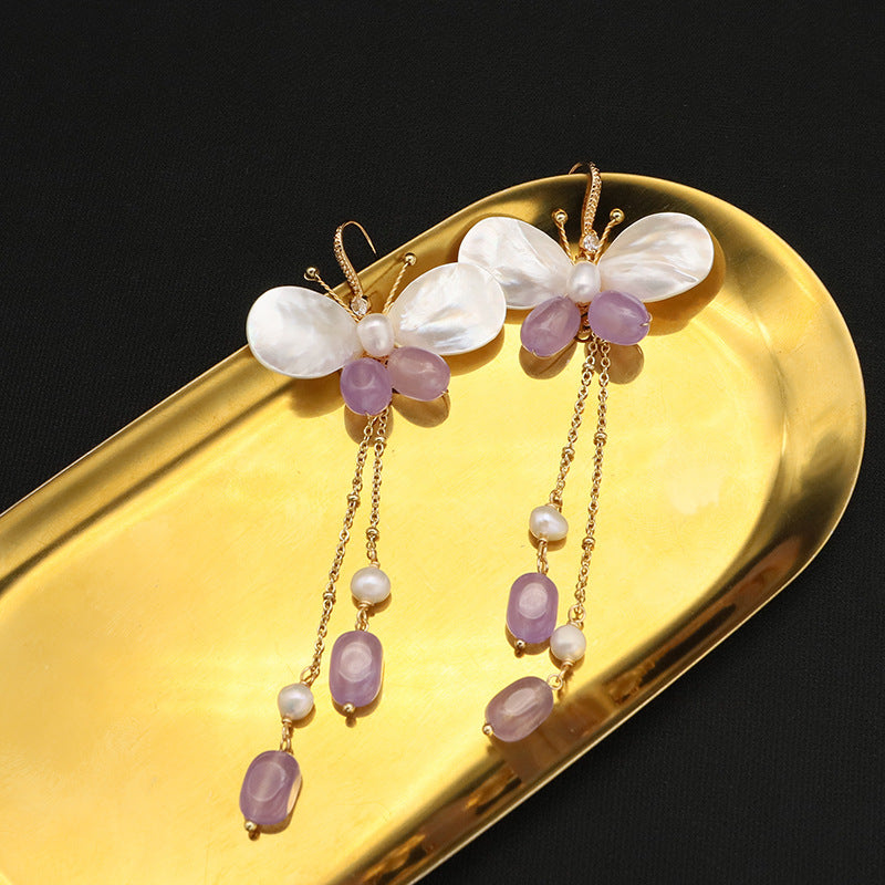 Amethyst Dangle Earrings With gold background