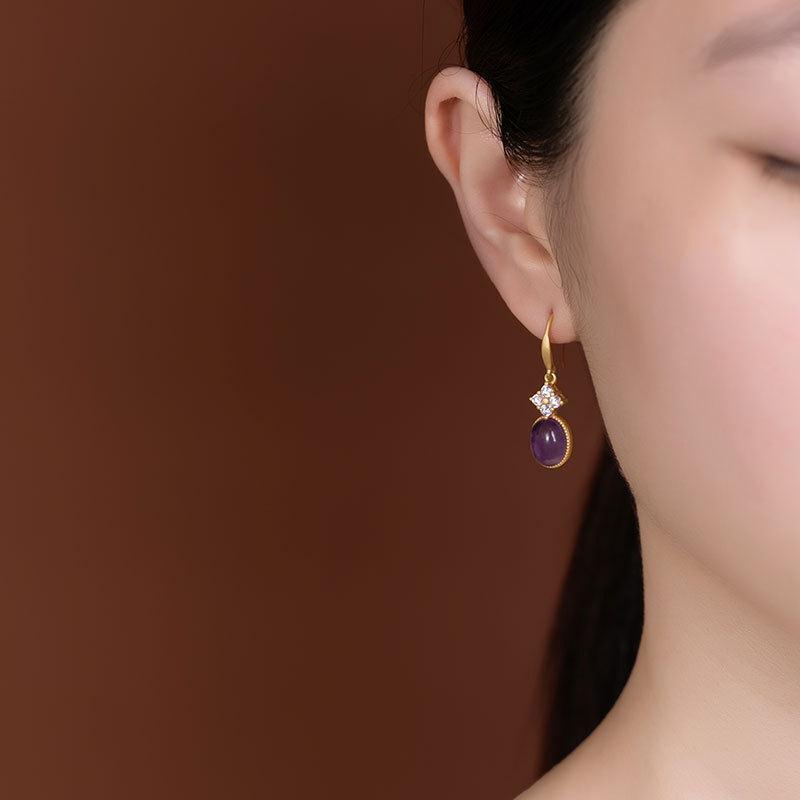 amethyst drop earrings Wearing Look