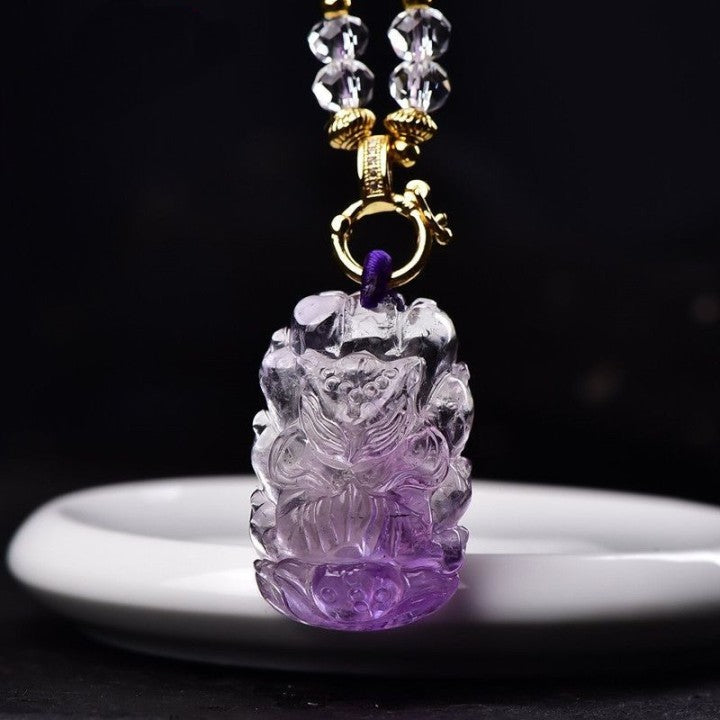 Amethyst Gemstone Necklace With Cute Fairy Fox