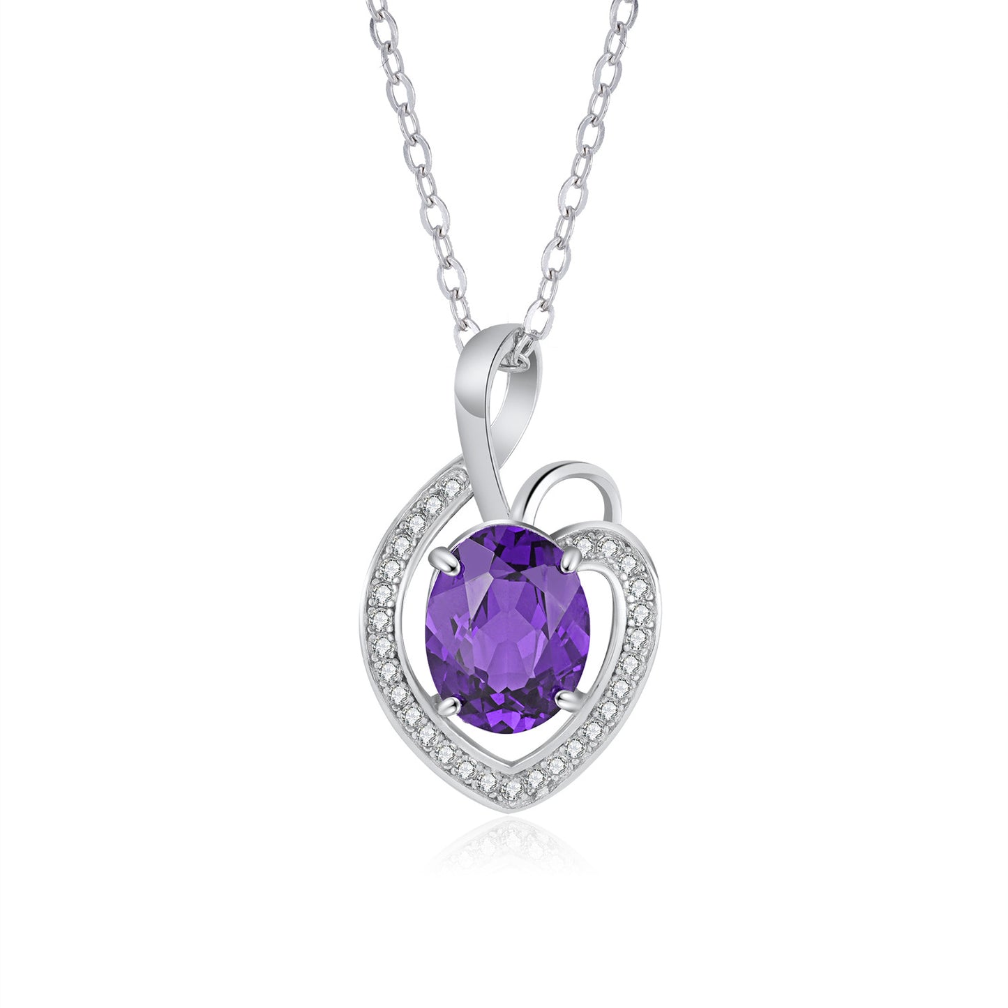 amethyst heart necklace with white background
