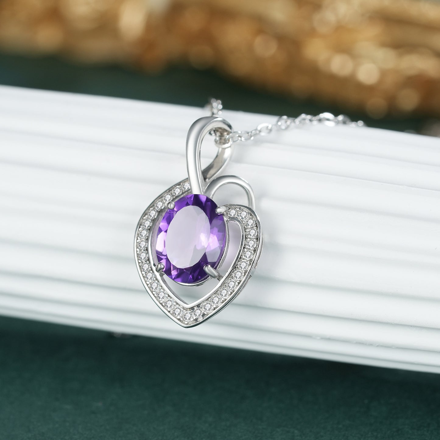 amethyst heart necklace with On Table