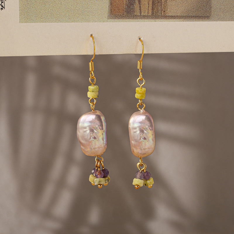 amethyst necklace and earring set gray background