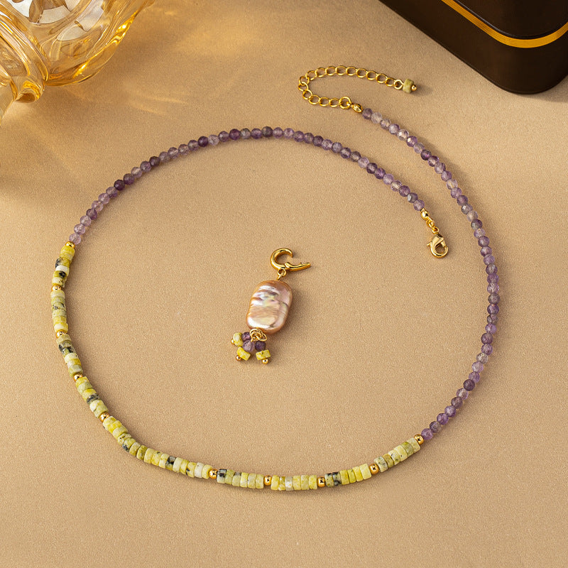 amethyst necklace and earring set wheat background