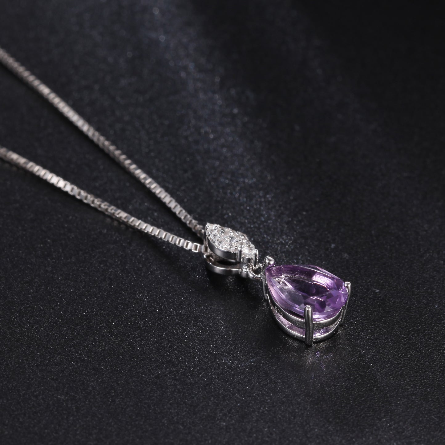 Amethyst necklace on black background