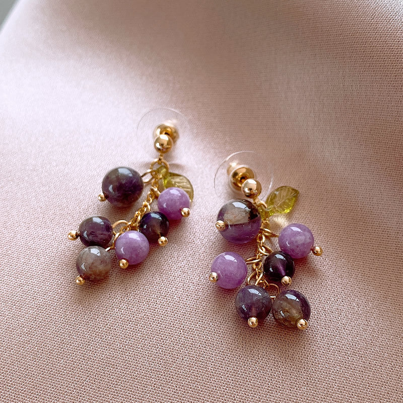 Amethyst Stud Earrings With bronze background