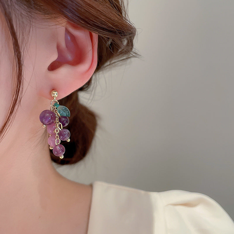 Amethyst Stud Earrings With gray background