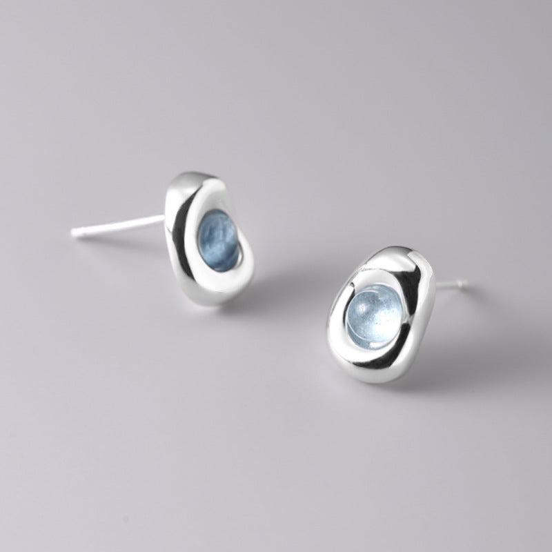 Aquamarine Earrings Studs in gray background