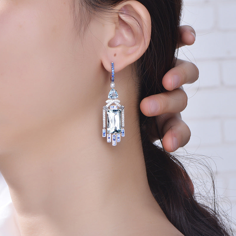 Aquamarine Hoop Earrings with white background
