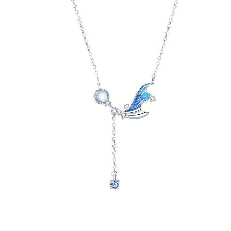 blue moonstone necklace with white background