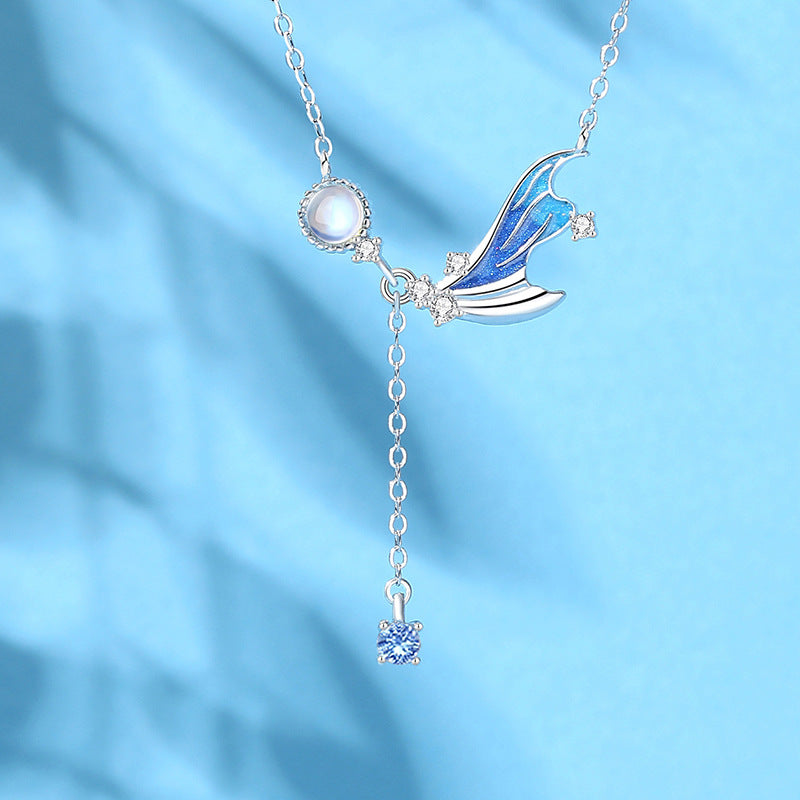 blue moonstone necklace with blue background