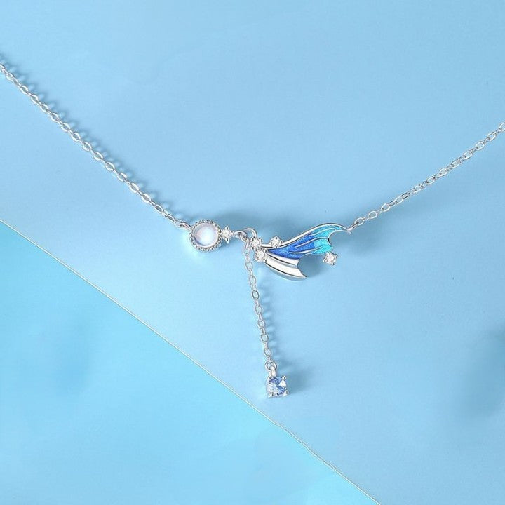 blue moonstone necklace with blue background