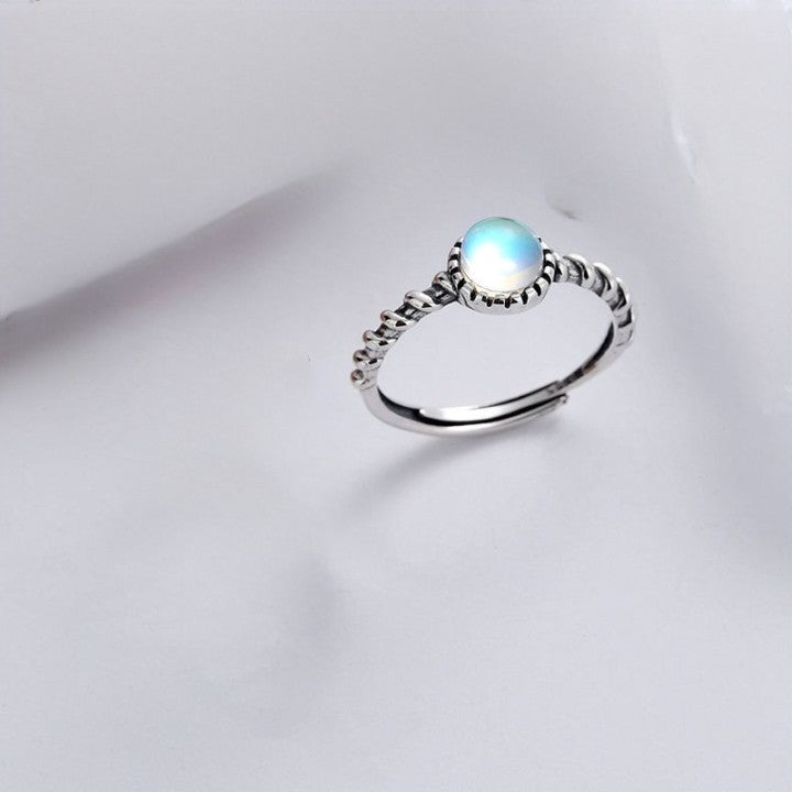 Blue Moonstone Ring with white background