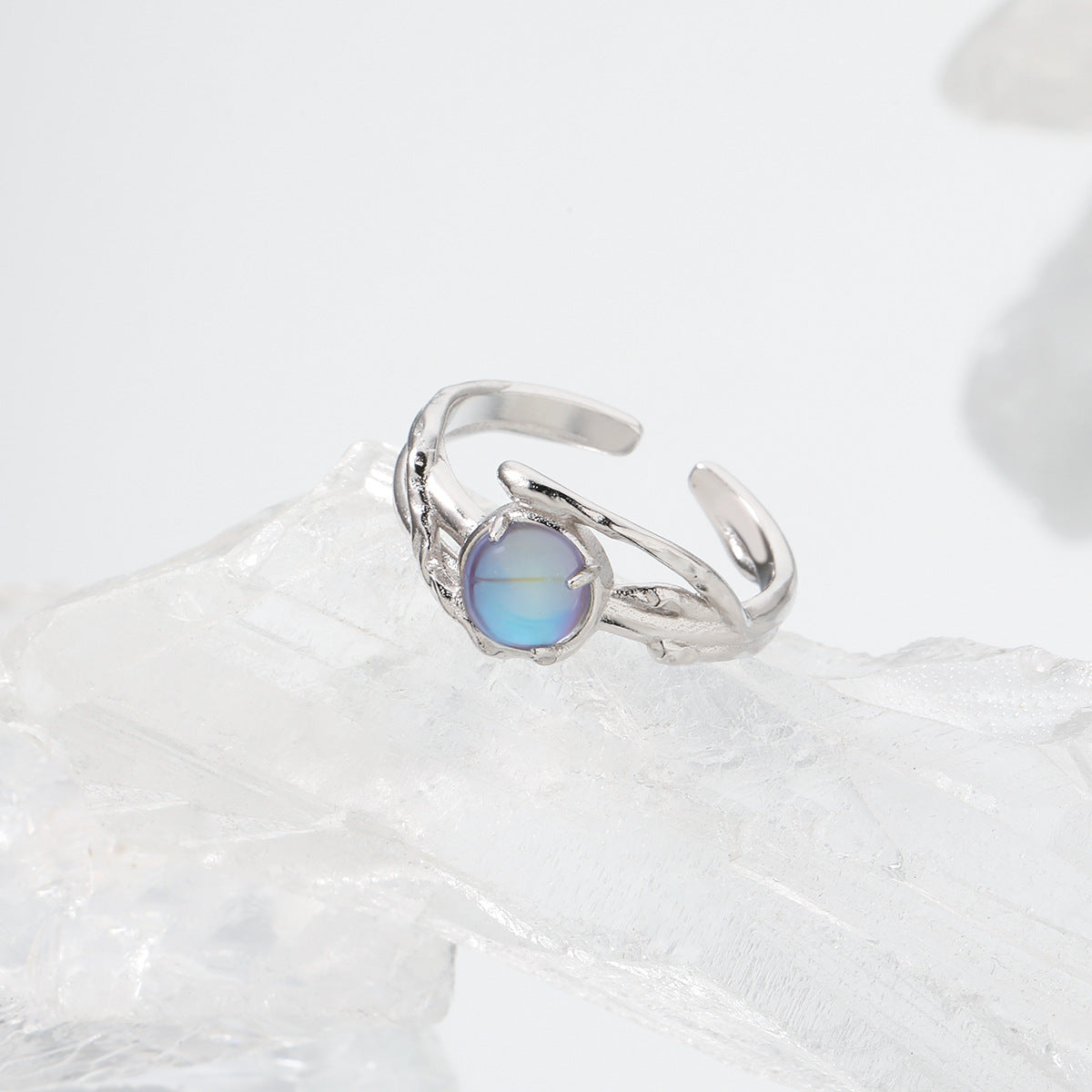 Blue Moonstone Ring With Radiant Design