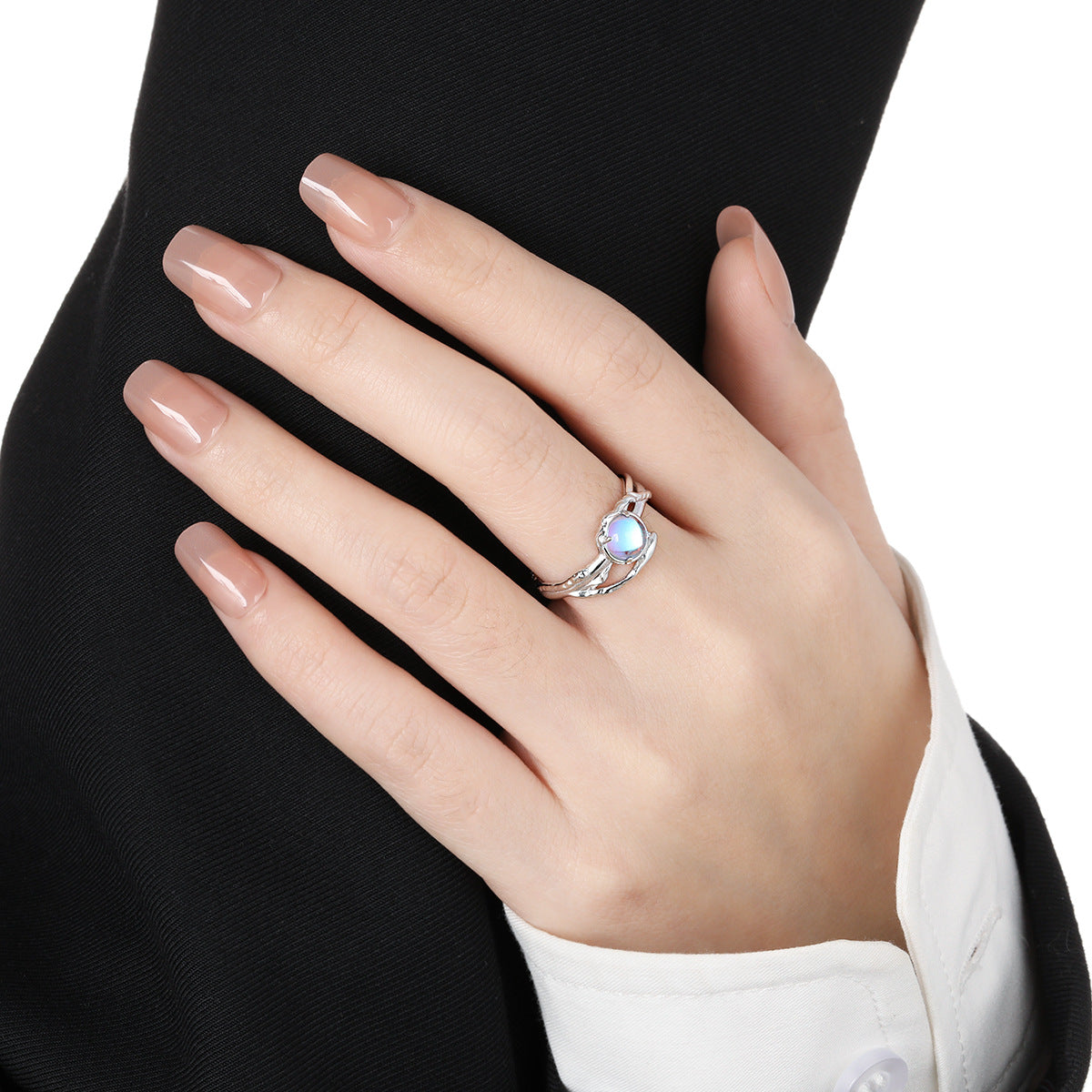 Blue Moonstone Ring With Radiant Design