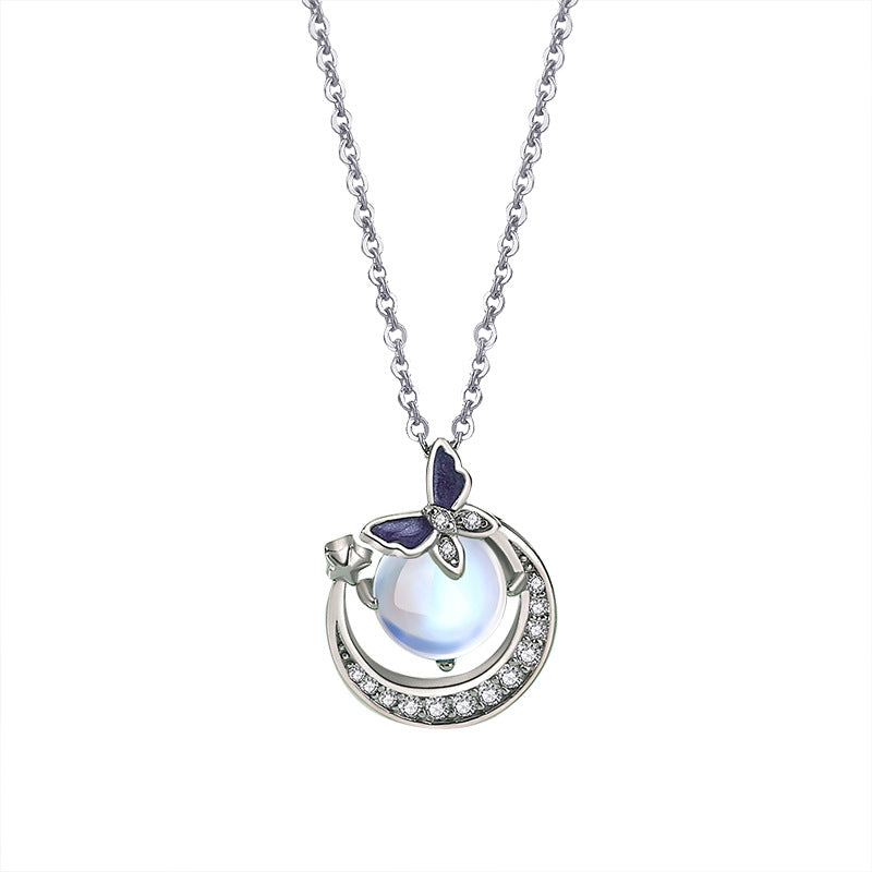 moonstone beaded necklace with white background