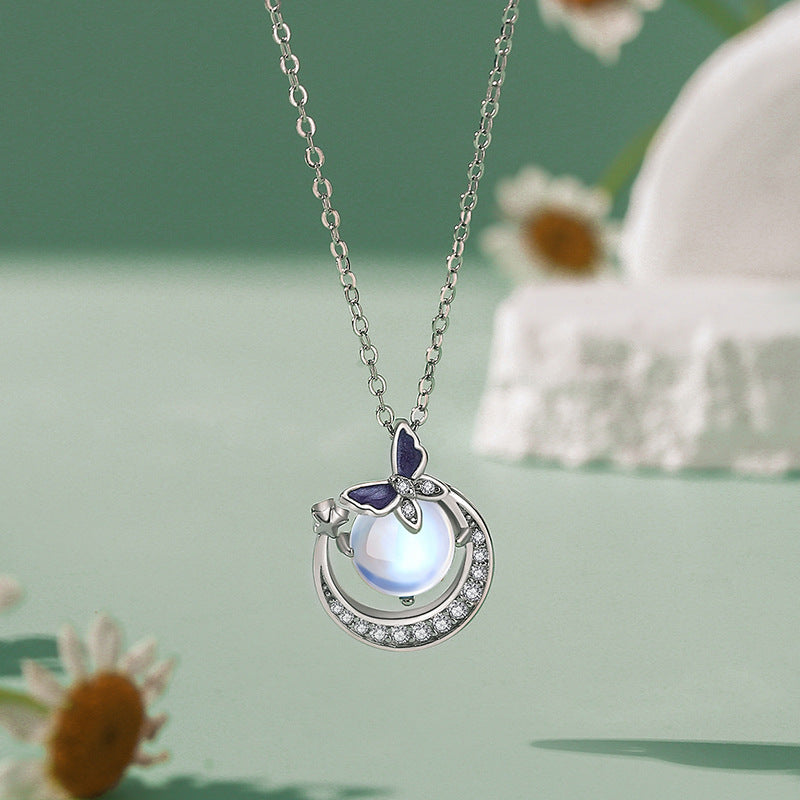 moonstone beaded necklace with green background