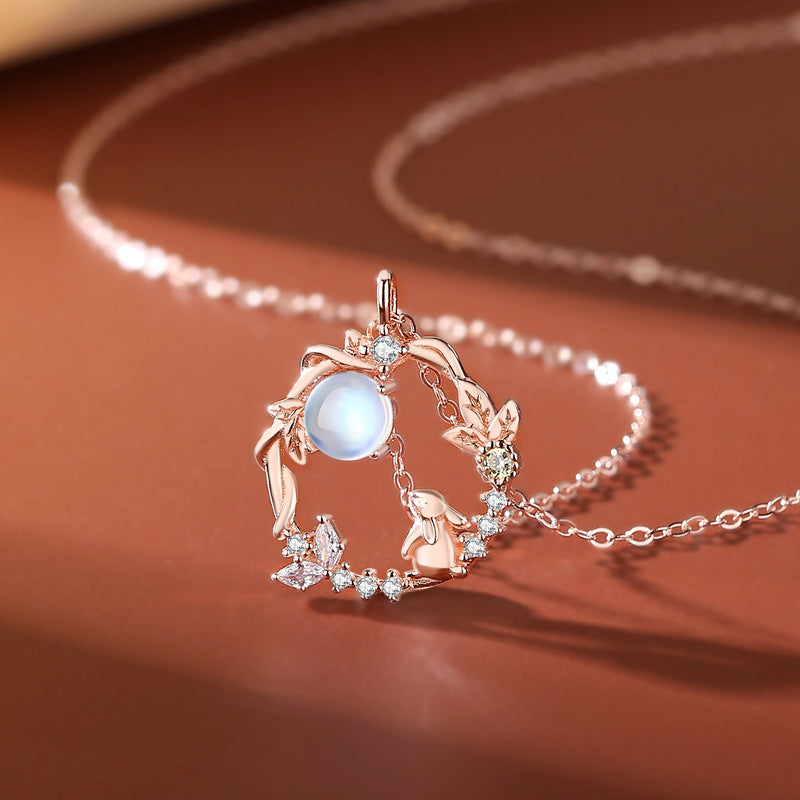 moonstone crystal necklace with On Table