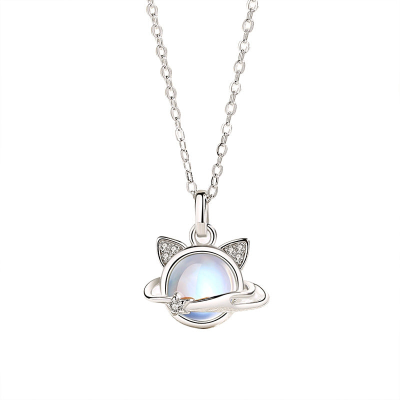 moonstone gem necklace with white background