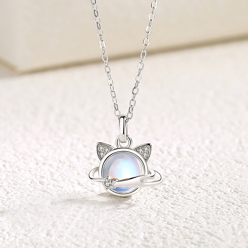 moonstone gem necklace with gray background
