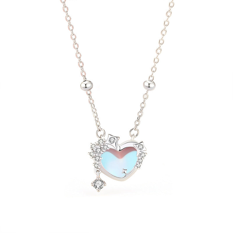 moonstone heart necklace with white background