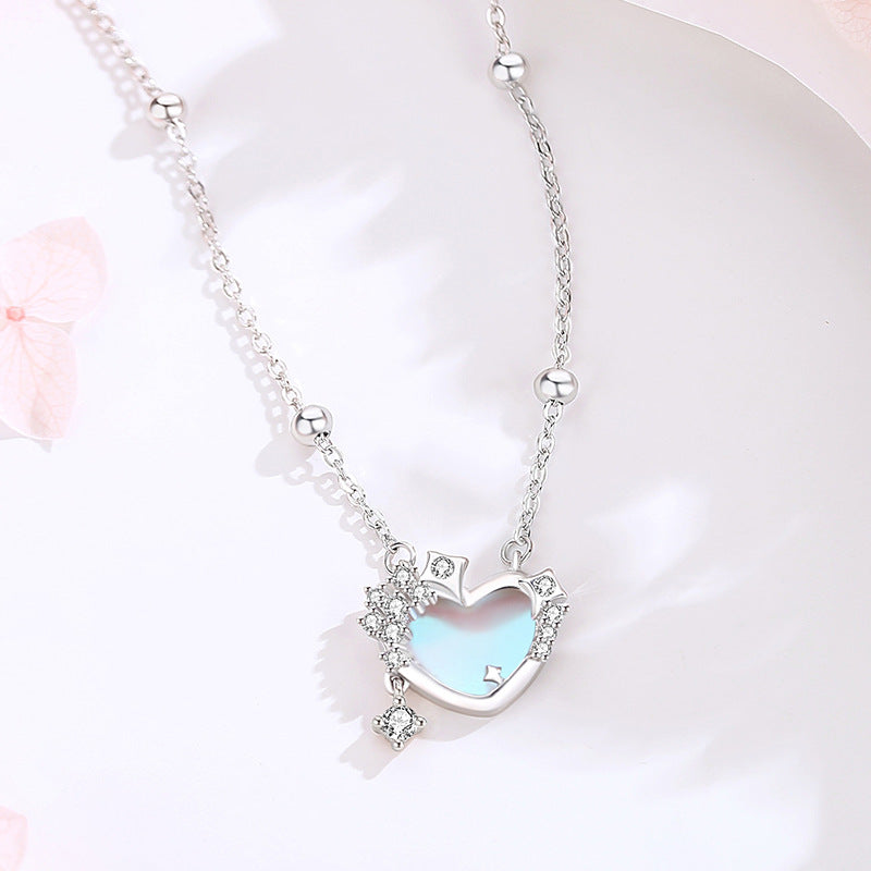 moonstone heart necklace with gray background