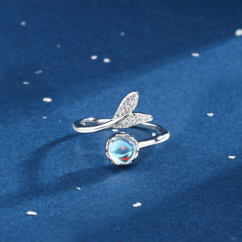 Moonstone Ring for Women with blue background