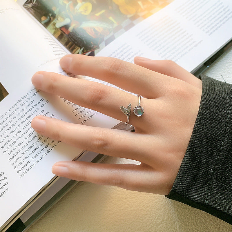 Moonstone Ring for Women with blue background
