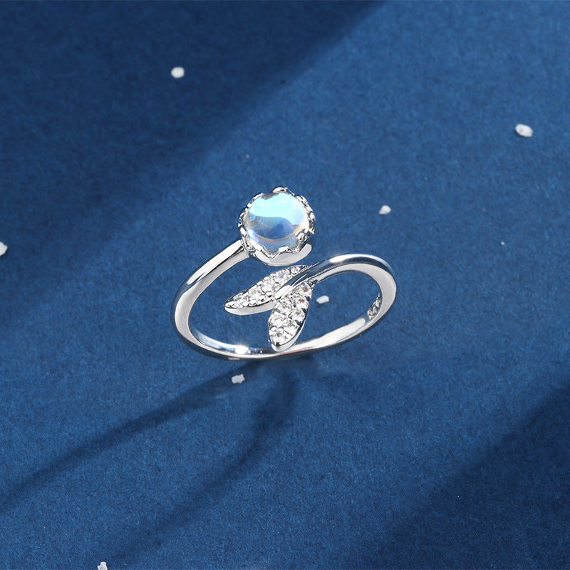 Moonstone Ring for Women with blue background