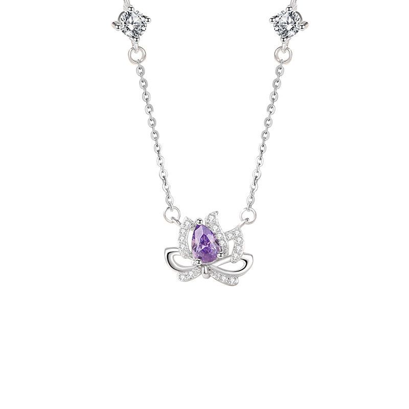 purple amethyst necklace white background