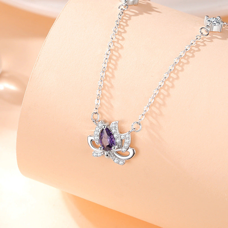 purple amethyst necklace wheat background
