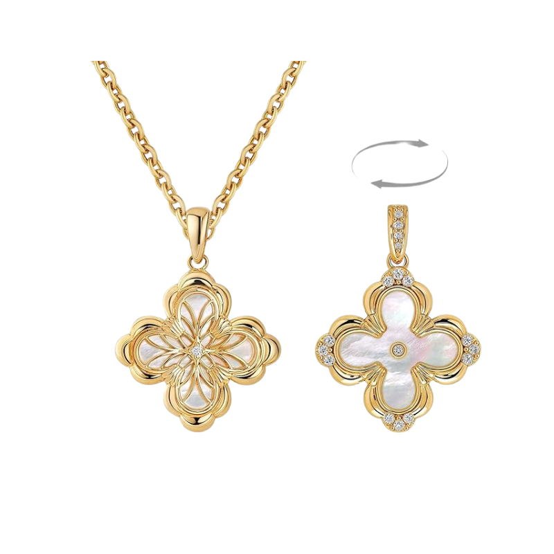 Versaltile_Double-sided Four Leaf Clover Necklace on white background