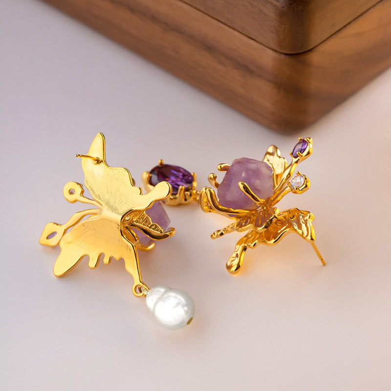 amethyst and pearl earrings white background