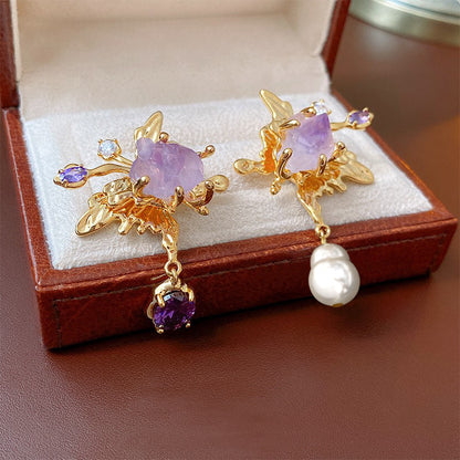 amethyst and pearl earrings With Gift Box
