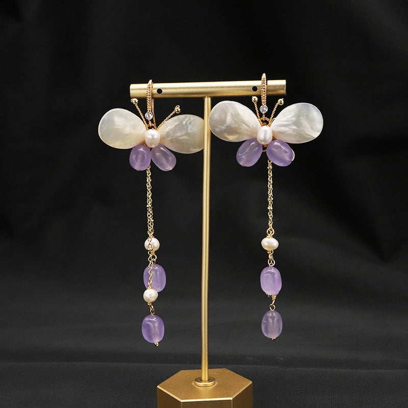 Amethyst Dangle Earrings With black background