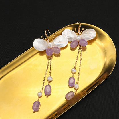 Amethyst Dangle Earrings With gold background