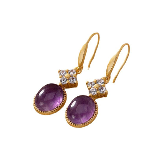 amethyst drop earrings white background