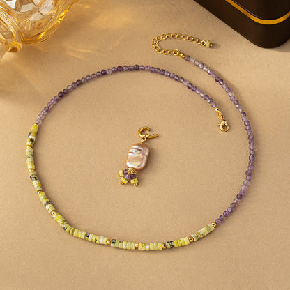 amethyst necklace and earring set wheat background
