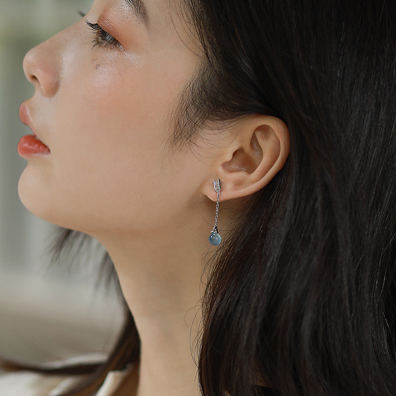 Aquamarine Dangle Earrings in Minimalist Style 4