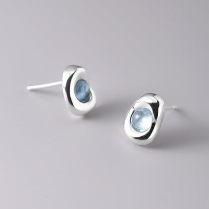 Aquamarine Earrings Studs in gray background