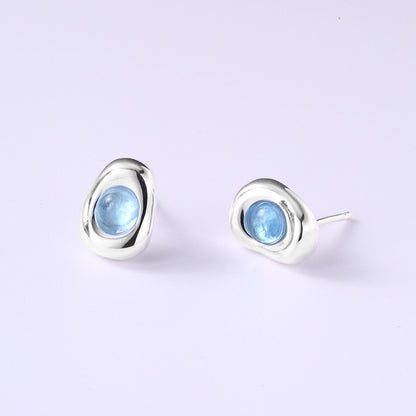 Aquamarine Earrings Studs in white background