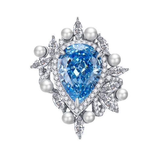 Aquamarine and Pearl Ring with white background