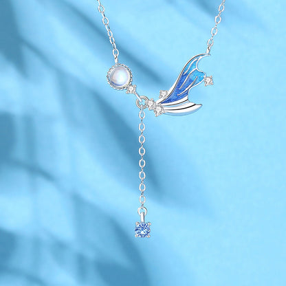 blue moonstone necklace with blue background
