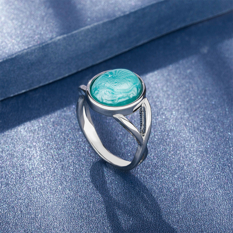 Large Moonstone Ring with blue background