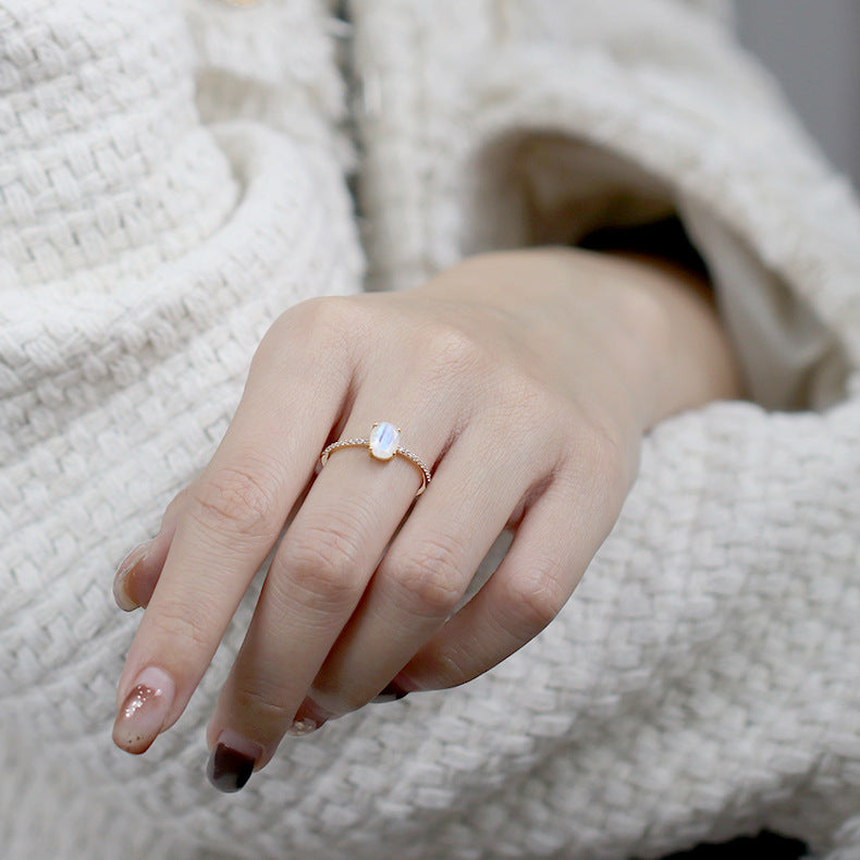 Moonstone Ring with Wearing Finger Look