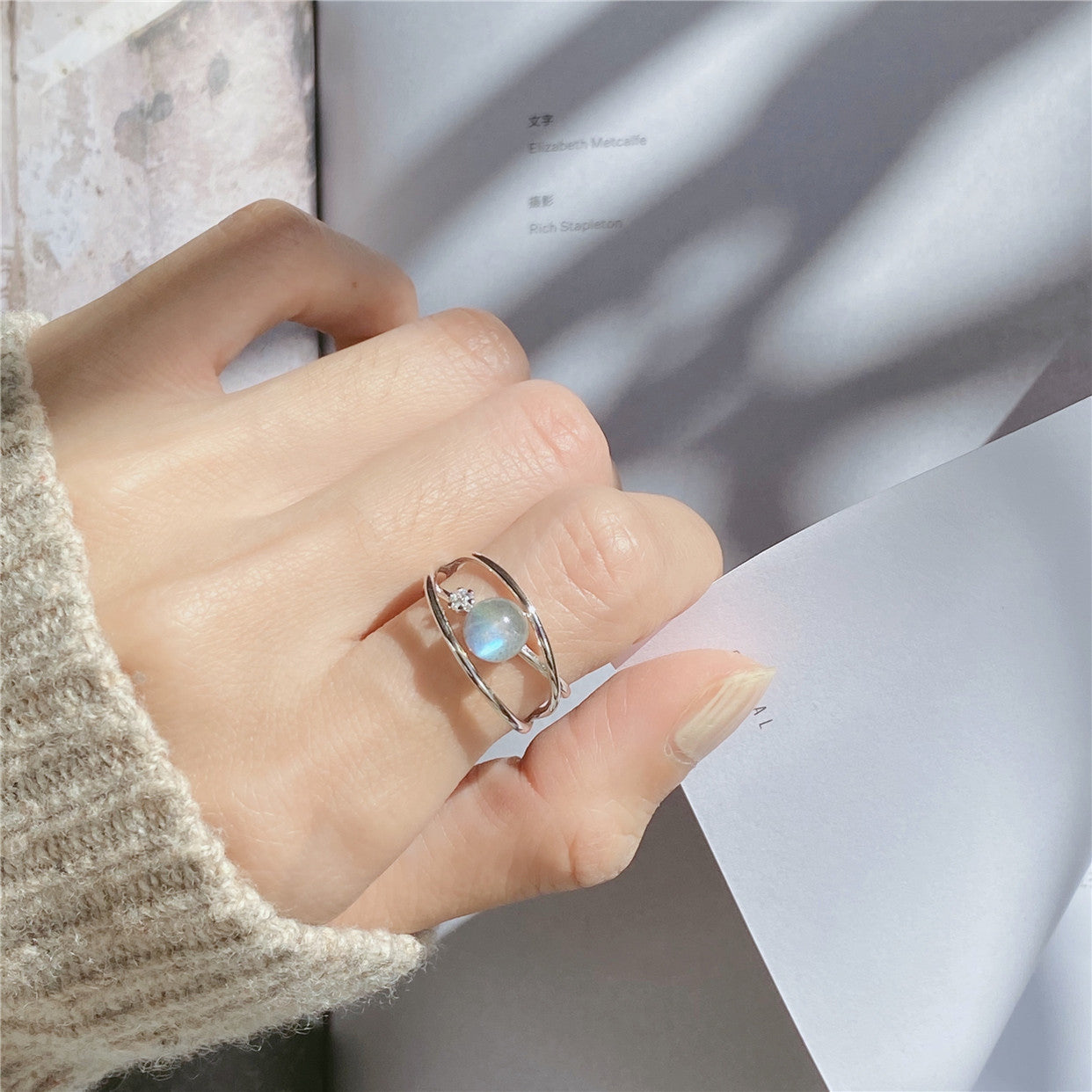 Moonstone Ring with Wearing Look