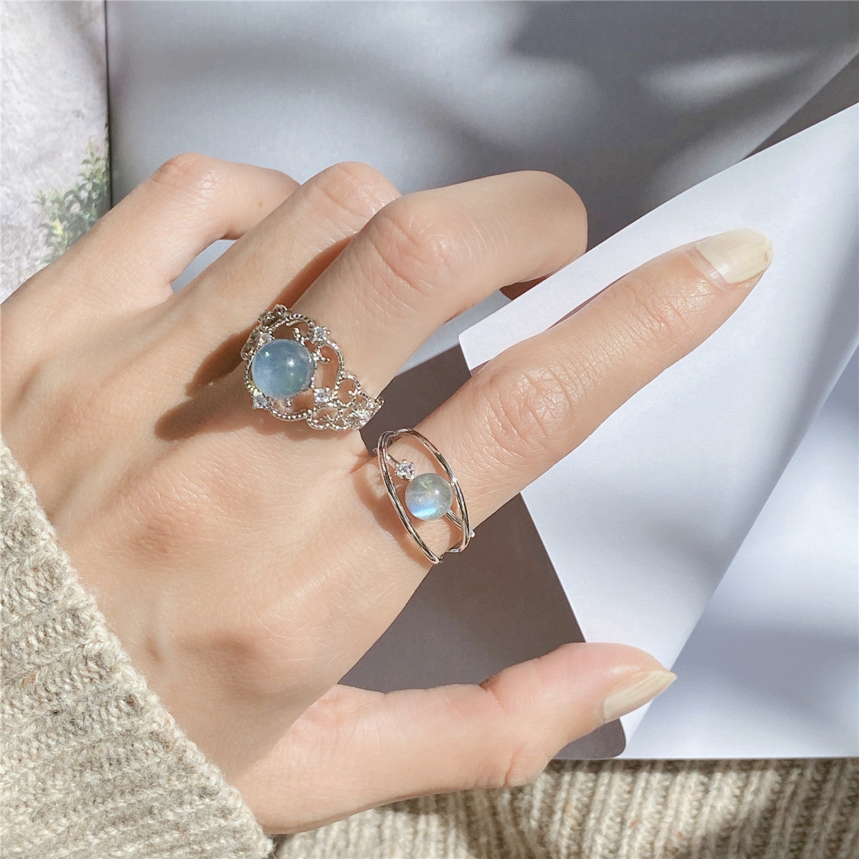 Moonstone Ring with Wearing Look